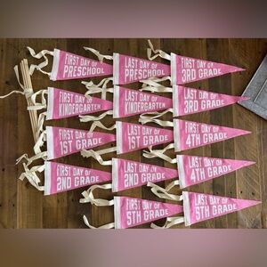 The Letterman Co. Set of 7 First & Last Day School Grade Pennants - Pink